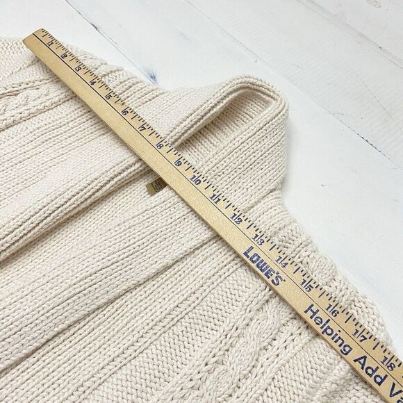 Open Front Cream Chunky Cable Knit Fisherman Sweater Peck & Peck Women's Med - Picture 7 of 9